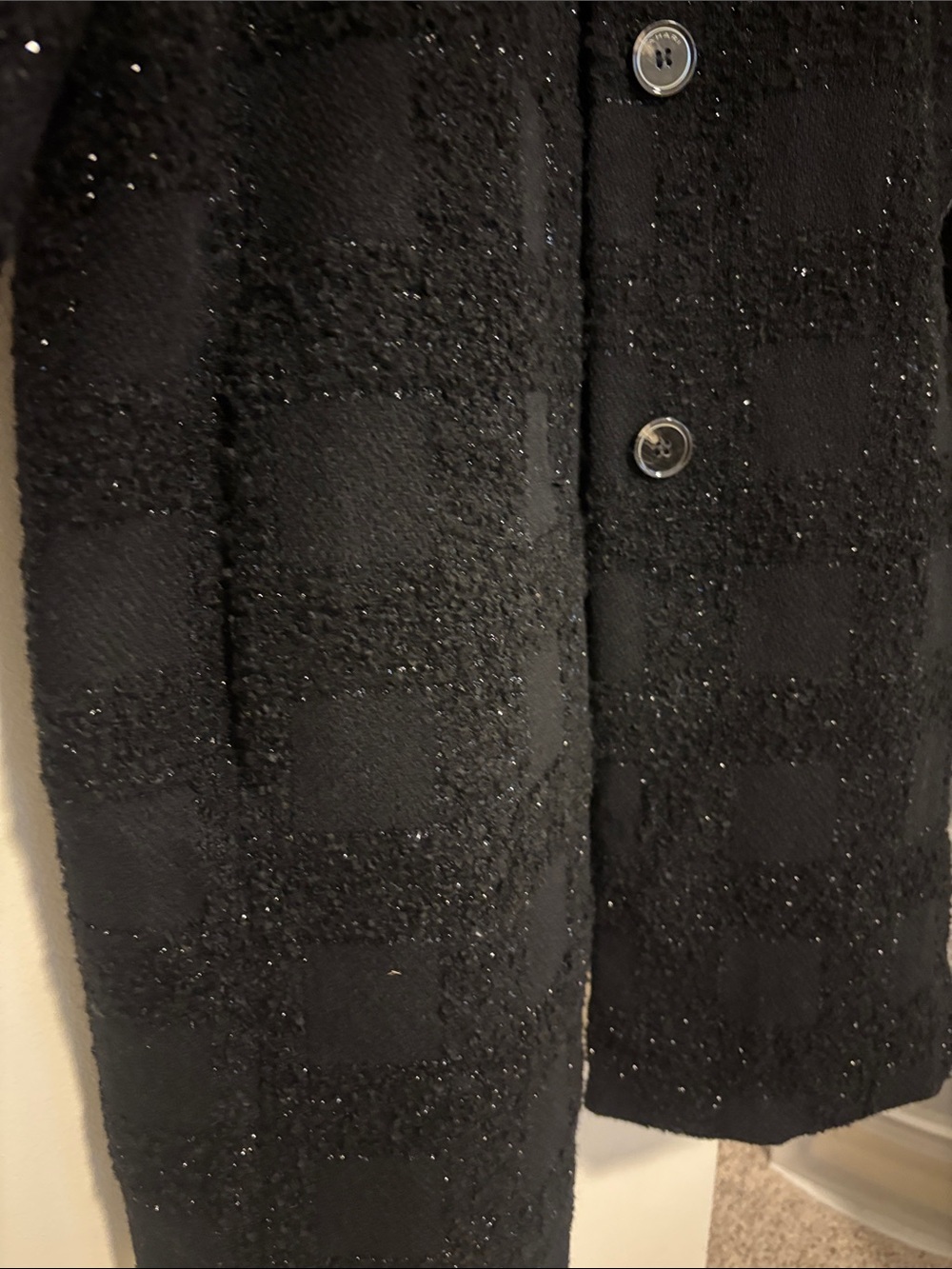 Tahari Black Women's Pea Coat with Subtle Sparkle - Picture 4 of 7